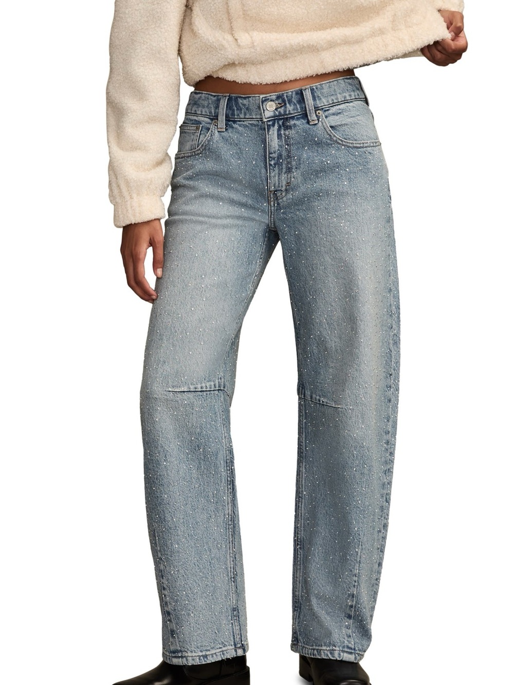 Lucky Legend Embellished Barrel Leg Jeans NWT Light Blue Wash Size 6/28